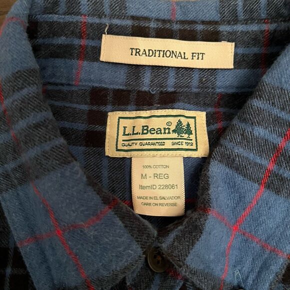 LL Bean Blue Plaid Flannel Shirt Men’s Medium Traditional Fit Button Down - Picture 9 of 10